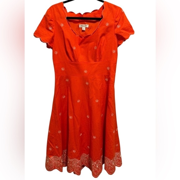Coldwater Creek Dress Orange White Embroidery Size 8 - Picture 1 of 9